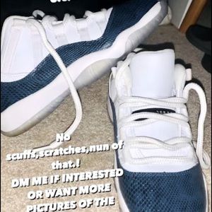 JORDAN 11’S, RETRO LOW BLUE SNAKESKIN SNEAKERS
